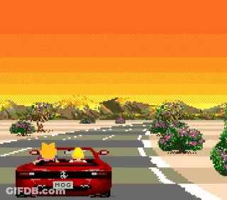A Pixel Art Illustration Of A Red Car With A License Plate That Says Mog GIF