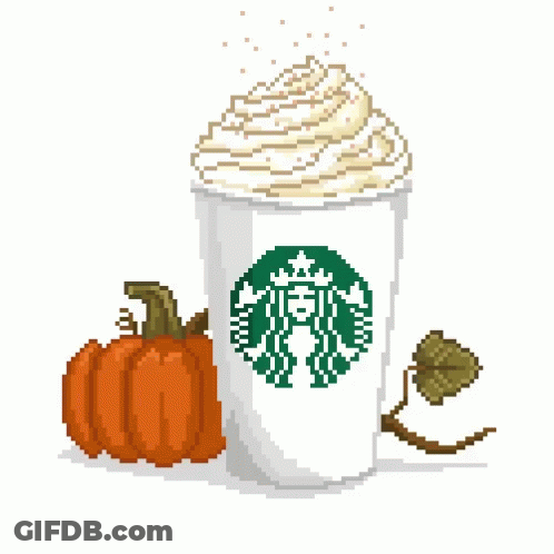 A Pixel Art Illustration Of A Starbucks Drink With Whipped Cream And A Pumpkin GIF