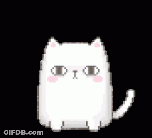 A Pixel Art Illustration Of A White Cat With A Surprised Expression On Its Face . GIF