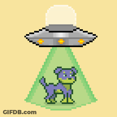 A Pixel Art Illustration Of An Ufo Taking A Cat GIF