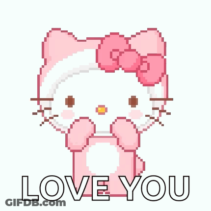 A Pixel Art Illustration Of Hello Kitty Saying I Love You GIF