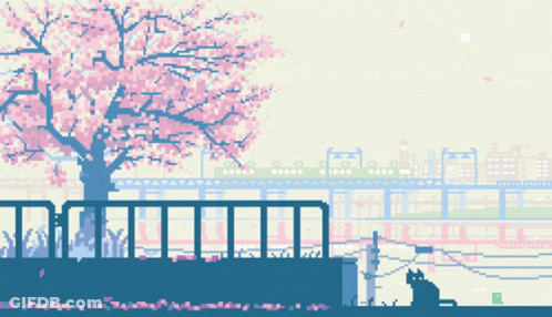 A Pixel Art Image Of A Cherry Blossom Tree GIF