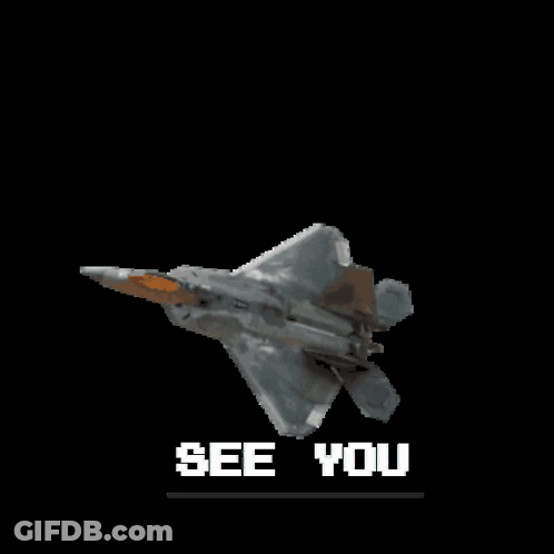 A Pixel Art Image Of A Fighter Jet With The Words Seeee Byol Below It GIF