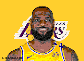A Pixel Art Of A Basketball Player With A Lakers Jersey GIF