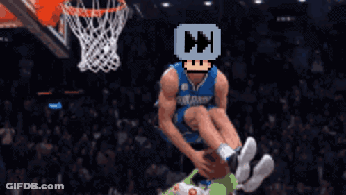A Pixel Art Of A Basketball Player With A Mushroom Head GIF