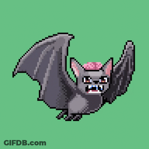A Pixel Art Of A Bat With A Brain On It 'S Head GIF