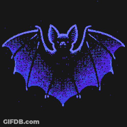 A Pixel Art Of A Bat With Blue Wings And A Black Background GIF
