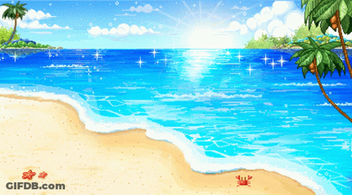 A Pixel Art Of A Beach With Crabs And Starfish On The Sand GIF