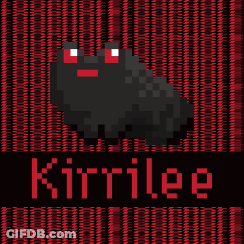 A Pixel Art Of A Black Cat With The Name Kirrilee GIF