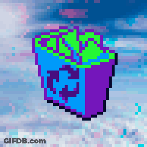 A Pixel Art Of A Blue And Purple Iceberg With The Word " Ice " On It GIF
