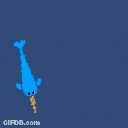 A Pixel Art Of A Blue Narwhal With A Horn GIF