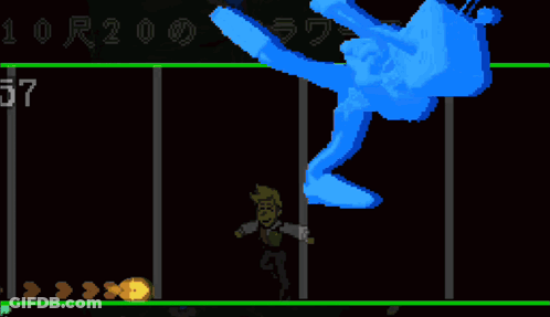 A Pixel Art Of A Blue Statue With The Number 4 On The Bottom Right GIF