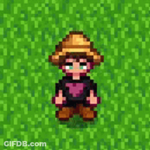 A Pixel Art Of A Boy Wearing A Cowboy Hat And Boots Standing In A Field . GIF