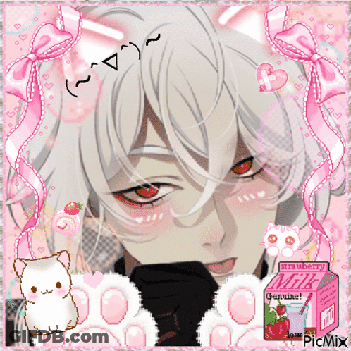 A Pixel Art Of A Boy With A Strawberry Milk Carton In The Background GIF