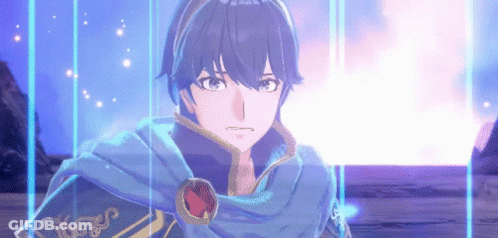 A Pixel Art Of A Boy With Blue Hair And A Cape GIF
