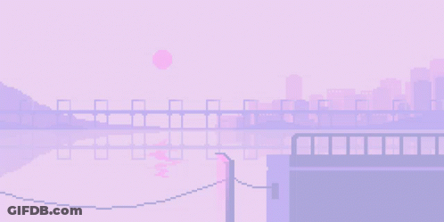 A Pixel Art Of A Bridge Over A Body Of Water With Buildings In The Background GIF