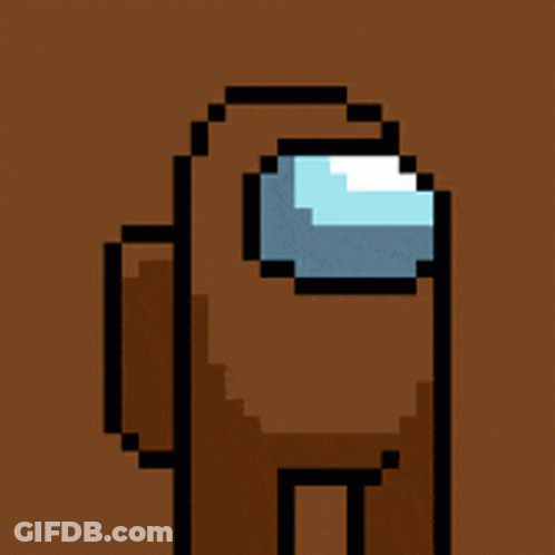 A Pixel Art Of A Brown Among Us Character With A Blue Eye GIF