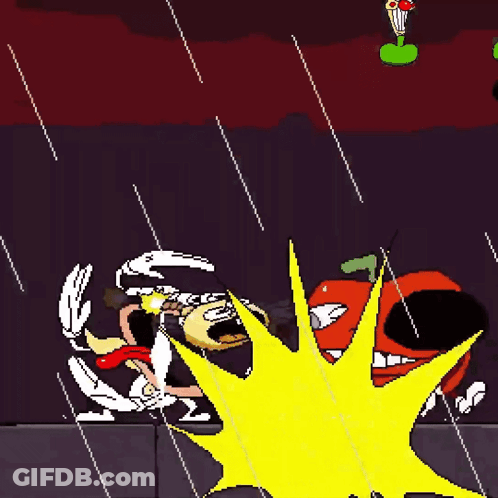 A Pixel Art Of A Cartoon Character Being Hit By A Bomb GIF