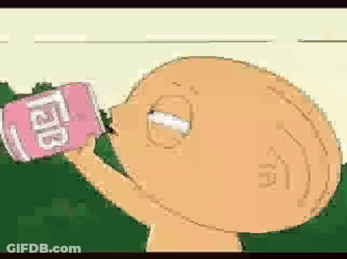 A Pixel Art Of A Cartoon Character Drinking From A Pink Soda Can . GIF