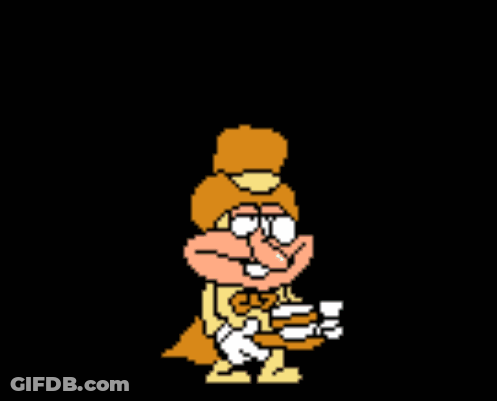 A Pixel Art Of A Cartoon Character Holding A Cup GIF