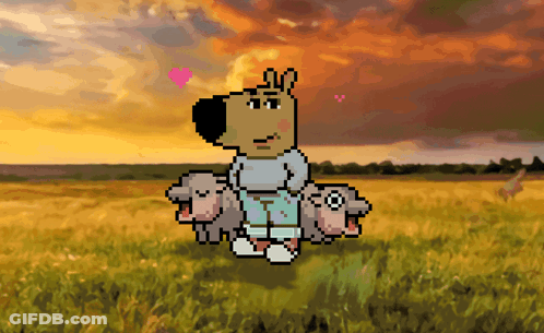A Pixel Art Of A Cartoon Character Holding Sheep GIF