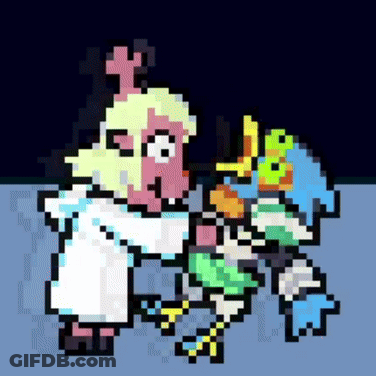 A Pixel Art Of A Cartoon Character Standing Next To Another Character . GIF