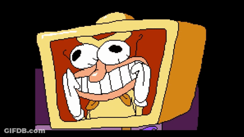 A Pixel Art Of A Cartoon Character With A Big Smile On His Face GIF