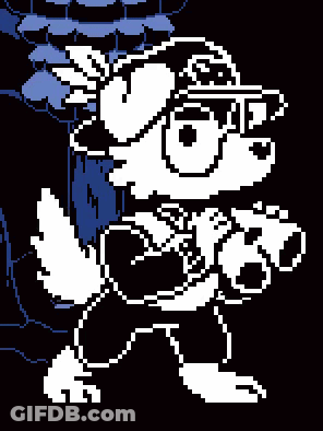 A Pixel Art Of A Cartoon Character With A Hat And Glasses GIF