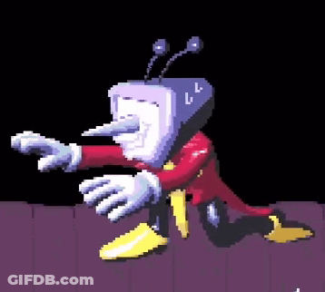 A Pixel Art Of A Cartoon Character With A Television Head And Antennas On It . GIF