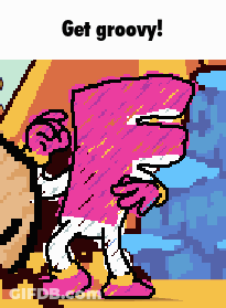 A Pixel Art Of A Cartoon Character With The Words Get Groovy Below It GIF