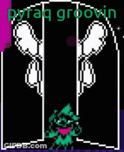 A Pixel Art Of A Cartoon Character With The Words Pyraq Groovin GIF