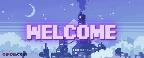 A Pixel Art Of A Castle With The Words Welcome Written In Pink GIF