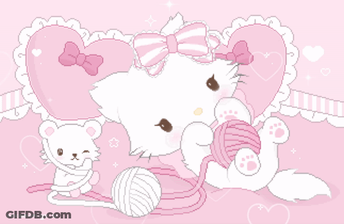 A Pixel Art Of A Cat Holding A Ball Of Yarn And A Bear GIF