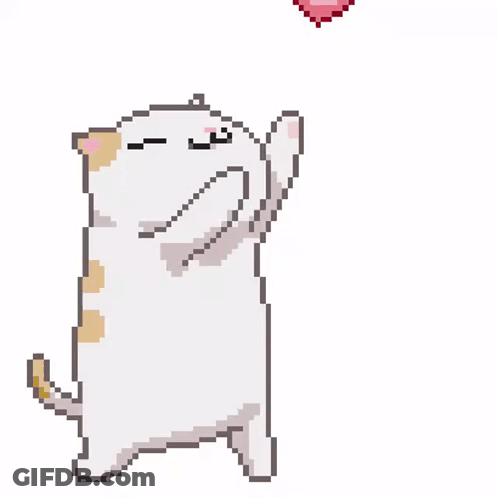 A Pixel Art Of A Cat Holding A Pink Heart In Its Paw GIF