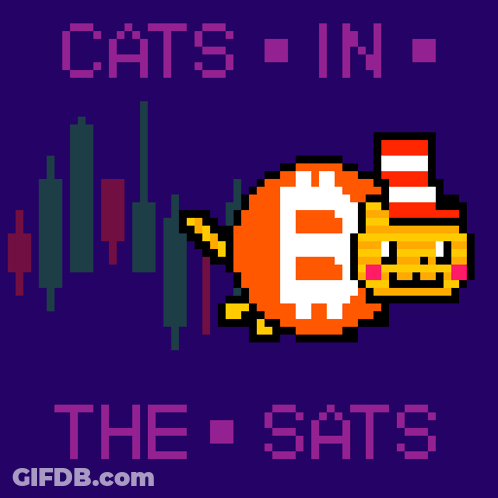A Pixel Art Of A Cat In A Top Hat With The Words Cats In The Sats Below It GIF