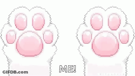 A Pixel Art Of A Cat Paw With The Words `` Me '' Written Underneath It . GIF