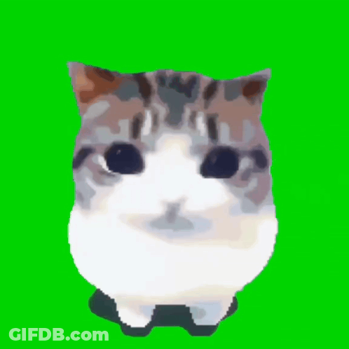 A Pixel Art Of A Cat 'S Head On A Green Screen . GIF