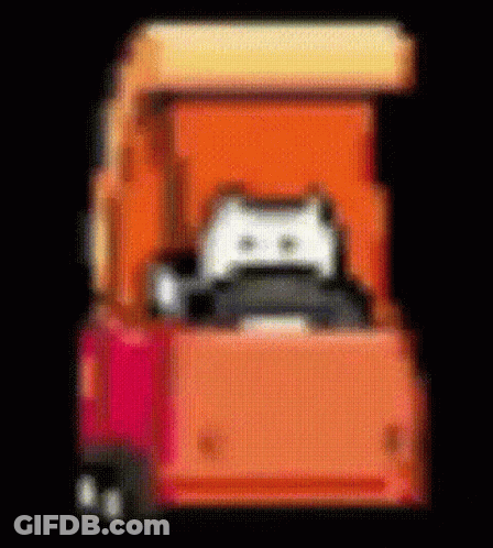 A Pixel Art Of A Cat Sitting In A Truck On A Black Background . GIF
