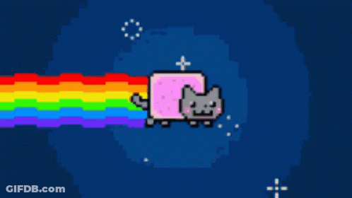 A Pixel Art Of A Cat With A Rainbow Coming Out Of It 'S Mouth GIF