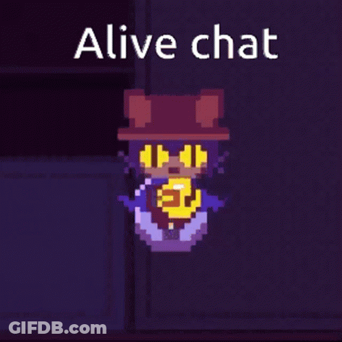 A Pixel Art Of A Cat With The Words Alive Chat Below It GIF
