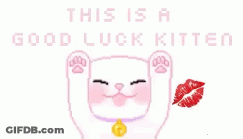 A Pixel Art Of A Cat With The Words `` This Is A Good Luck Kitten '' . GIF