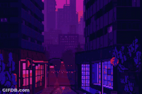 A Pixel Art Of A City Street With The Word Rules On The Top GIF