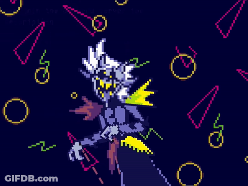 A Pixel Art Of A Clown Surrounded By Neon Circles GIF