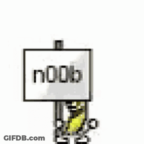 A Pixel Art Of A Corn On The Cob Holding A Sign That Says Noob GIF