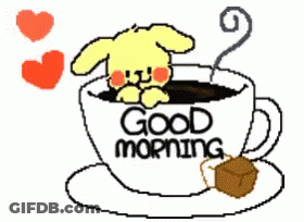 A Pixel Art Of A Cup Of Coffee That Says Good Morning On It GIF