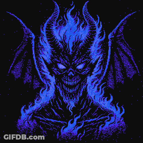 A Pixel Art Of A Devil With Horns And Wings GIF