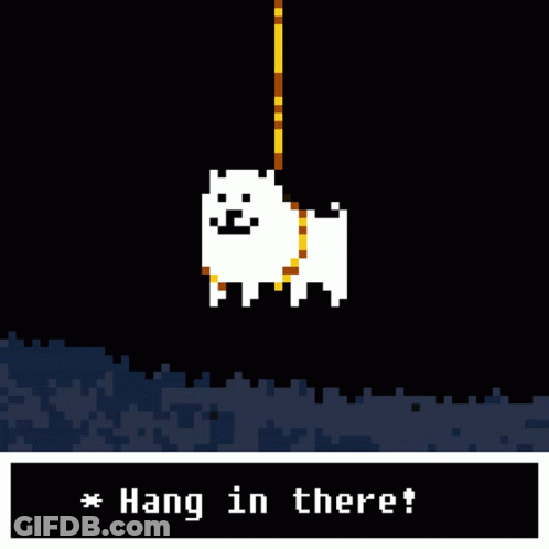 A Pixel Art Of A Dog Hanging From A Rope GIF