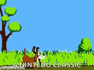 A Pixel Art Of A Dog Jumping In The Air In A Field . GIF