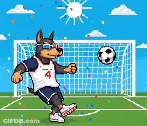 A Pixel Art Of A Dog Kicking A Soccer Ball GIF