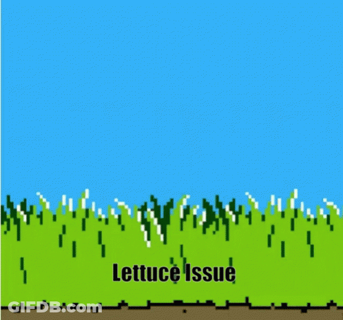 A Pixel Art Of A Dog Standing In A Field With Lettuce Issue Written Below It GIF